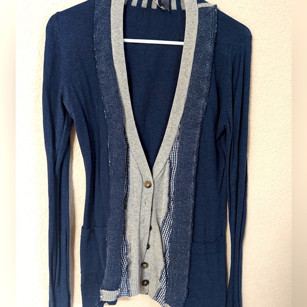 Blue cardigan patchwork sweater